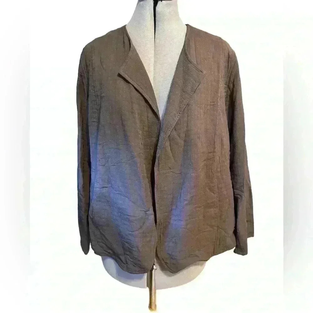 Eileen Fisher Taupe Open Front Cardigan Sweater Viscose/Cotton Blend Size S